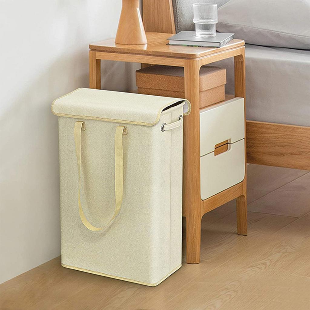 Linen Laundry Hamper with Lid 45L Collapsible Dirty Clothes Basket Imitation Cotton Wash Bin for Home Dorm Storage