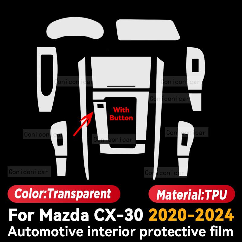 TPU for Mazda CX30 CX-30 2020-2024 Transparent Protect Film Car Interior Sticker Center Console Gear Door Window Navigator Panel