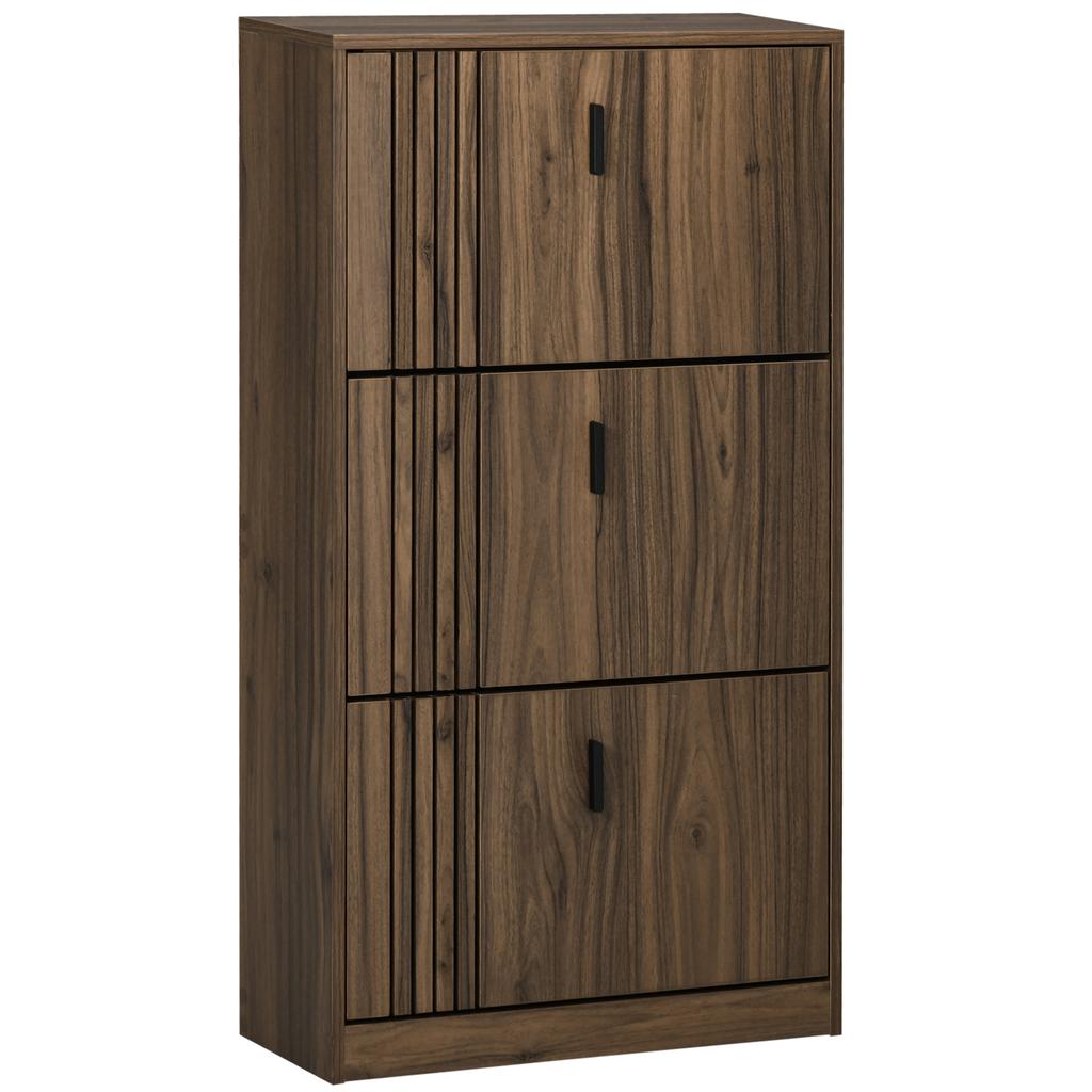 Schuhschrank, 3 Klapptüren, Platz für 18 Paar, 63x24x117cm, Dunkle Walnuss