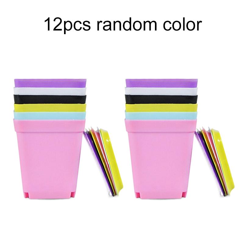 6/12/24pcs Mini Square Pot Flower Pot Succulent Pot Seven Colors Little Black Square Plastic Pot Seedling Tray Gardening TMZ