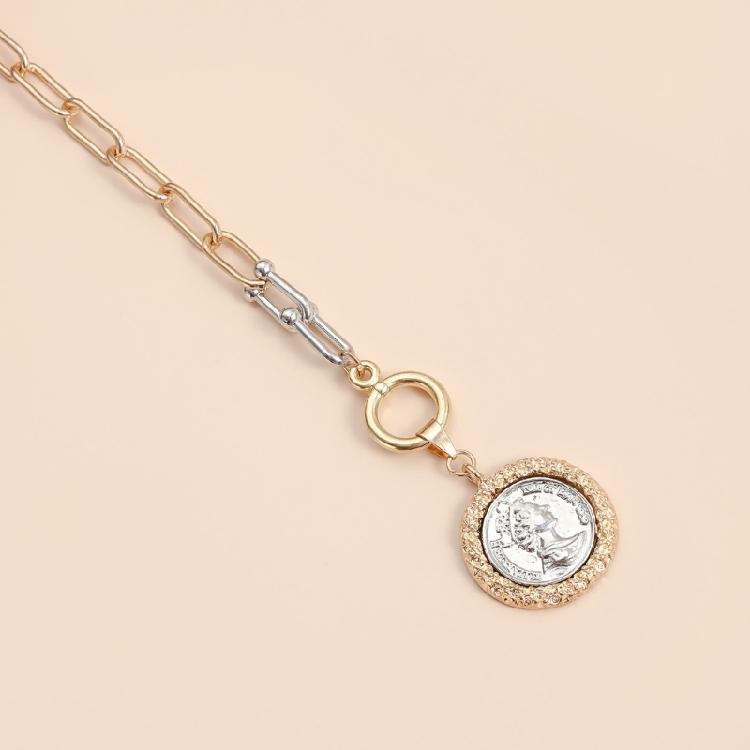 Vintage Inspired Embossed Coin Necklace Sturdy Alloy Chain Dateless Women's Jewelry Versatile Retro Necklace Gift
