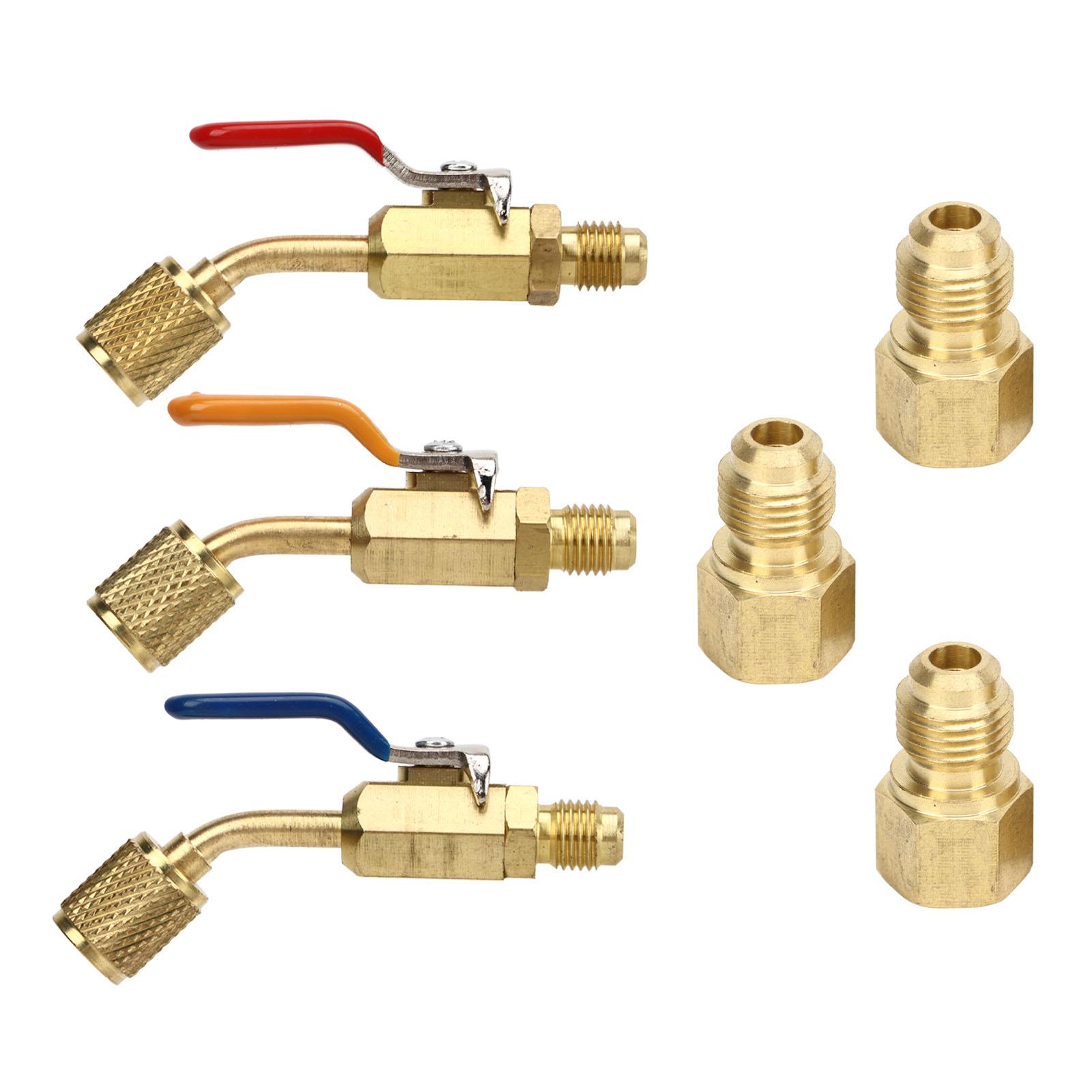 Igeteck Men's 6Pcs Refrigerant Angled Compact Ball Valve Fit For R410a R134a R12 R22 R502 Ac Hvac Refrigeration Charging Hoses