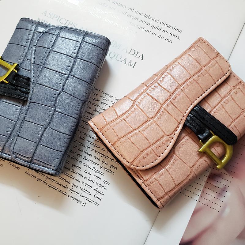 New D-Ring Crocodile Pattern Card Holder & Ladies Coin Purse: Short, Large Capacity, Folding, Anti-Demagnetization, Hot Zipper Design.