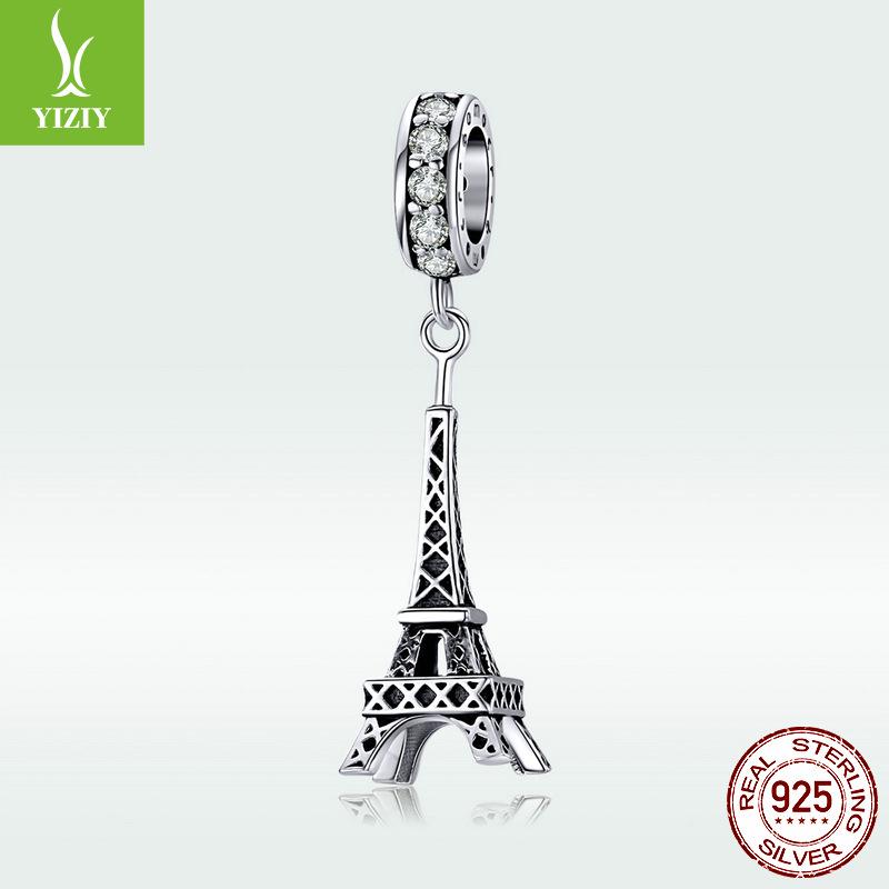 S925 Sterling Silver Hollow Tower Pendant, Retro Romantic Building Bracelet Beaded Bsc154