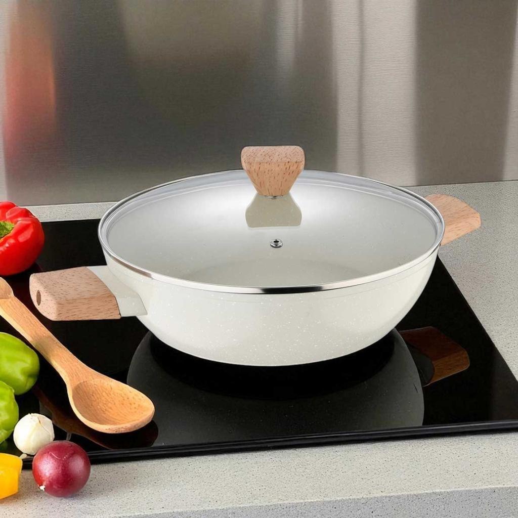 GARNEK MARMURKOWY PŁASKI 28cm Z POKRYWĄ BERGNER BG-34747 NATURALLY