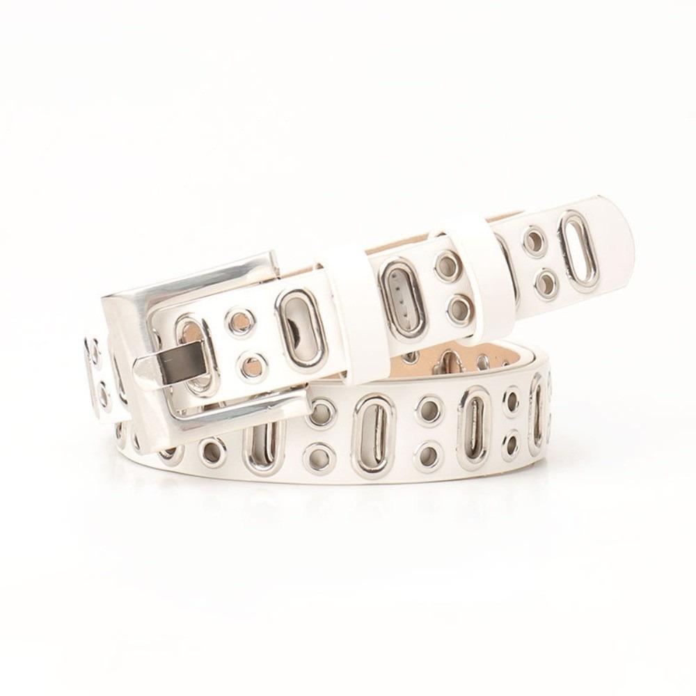 Zinc Zinc Alloy Buckle PU Leather Waistband Vintage Unisex Belt Fashion Oval Multihole Belt  Streetwear