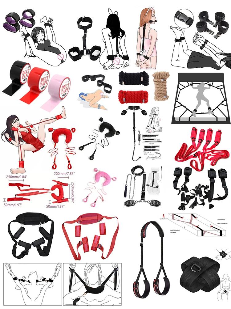 Adult Game Restraints Fetish Erotic Sex Toys For Couples Women Bandage Slave Collars Obedience Handcuffs Master Bondage Kit