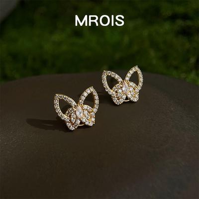 18k Gold Butterfly Zirconia Stud Earrings - Elegant Luxury for Women