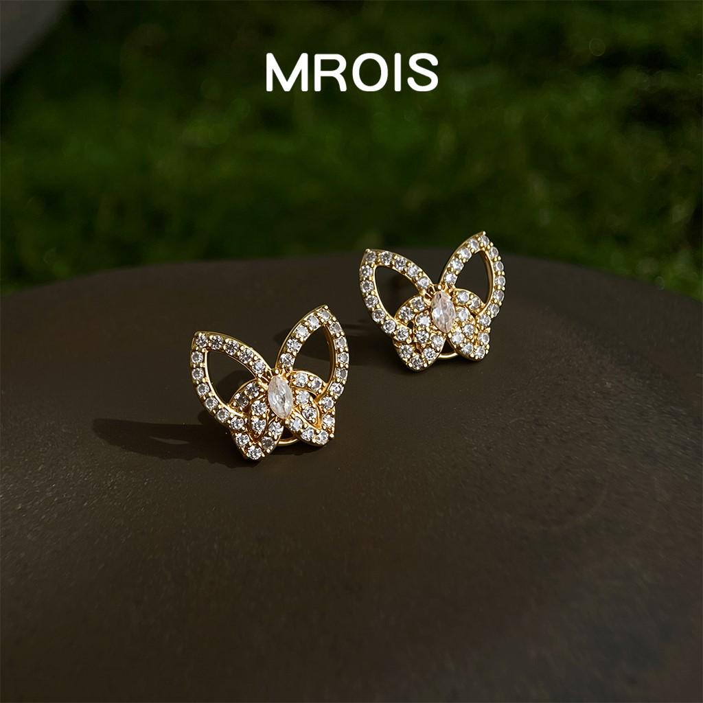 Серьги-пусеты  Бабочка  из 18-каратного золота с цирконами - Элегантная роскошь для женщин