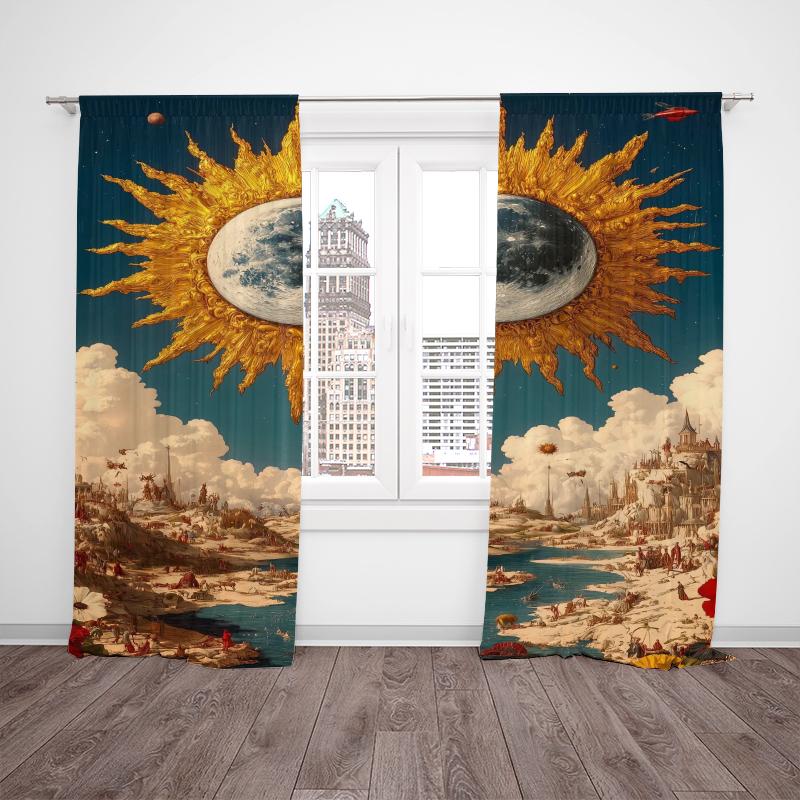 Sun God - Printed Curtains -100% Polyester -2pc for Bedroom Curtains and Living Room Decoration.