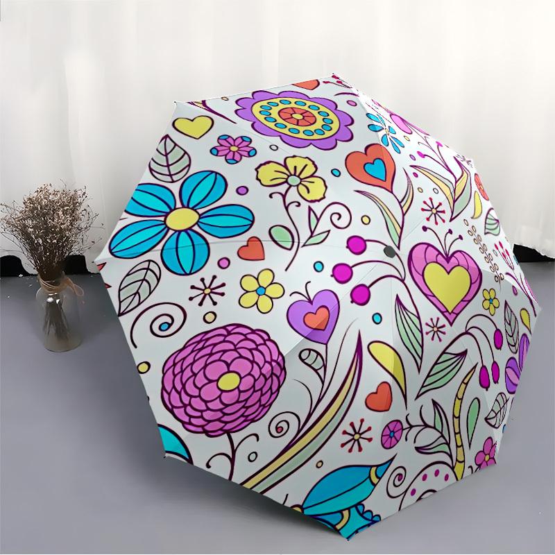 1pc Floral Heart Pattern Automatic Folding Umbrella - Portable Collapsible Design, 8-Rib Iron Frame, Durable Fabric yy251125086