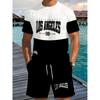Men's Summer 2-Piece Outfit Floral Print Crew Neck T-shirt + Drawstring Shorts