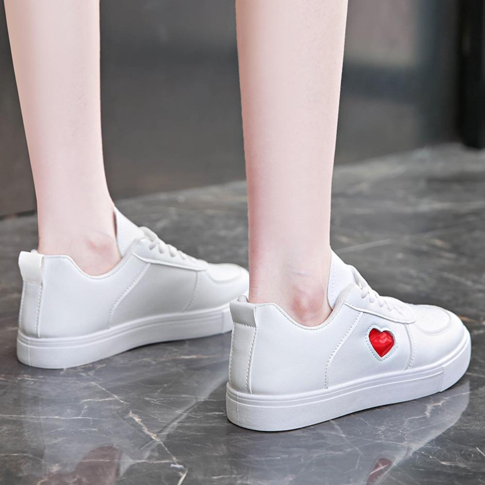 Spring Autumn Pure White Casual Sports Shoes Breathable Round Toe Lace Up Women's Casual Comfortbale Flat Sneakers