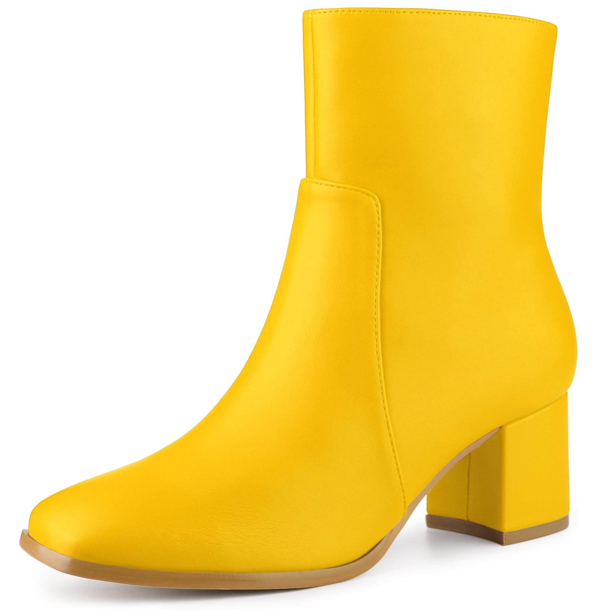

Allegra K Women s Mid-Chunky Heel Square Toe Ankle Boots, Side Zip, Yellow, Size 26.0cm