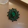 Emerald Diamond Flower Brooch - Retro European & American Fashion Pin, Versatile Women's Coat Accessory