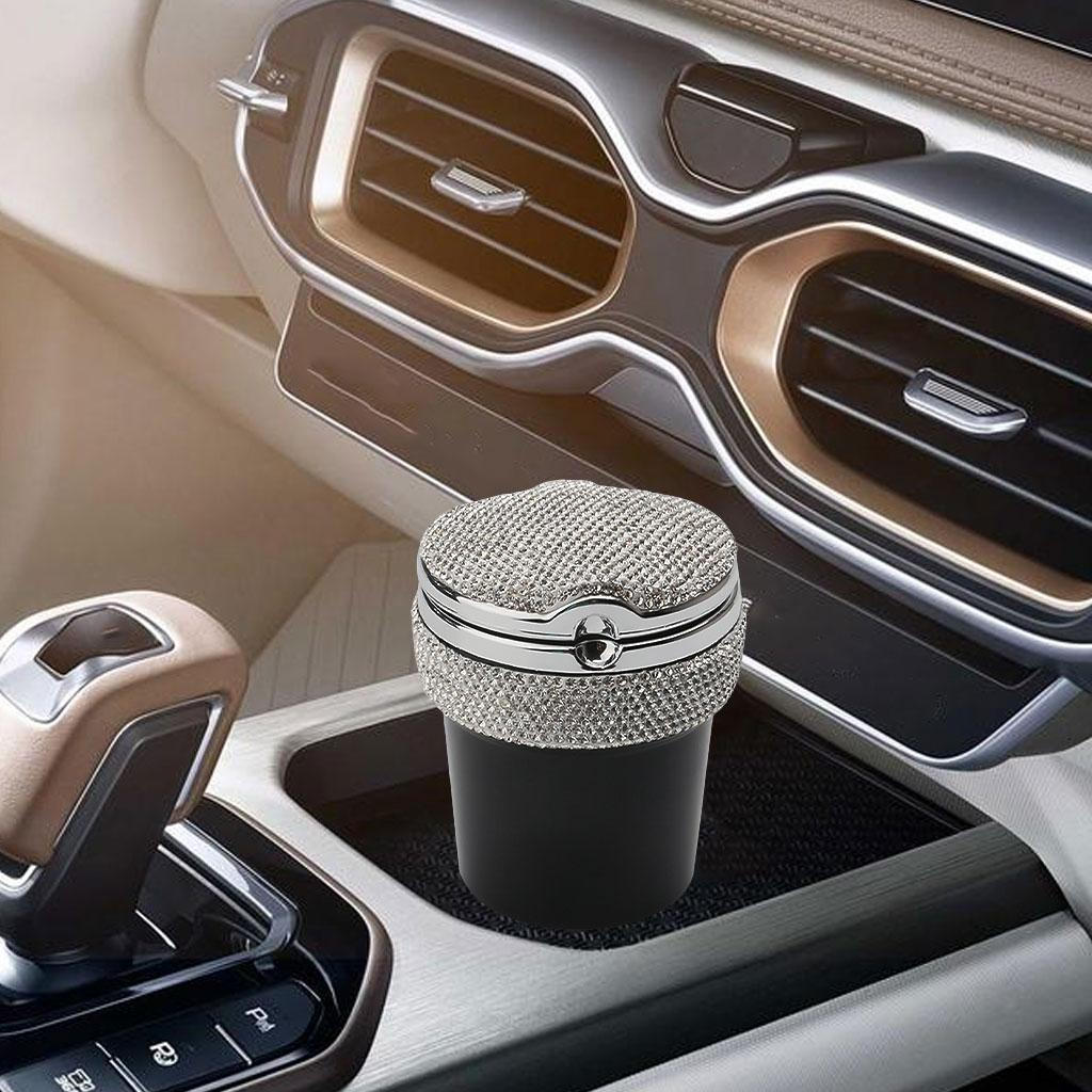 LED with Lid ,Portable Interior Rhinestones Decoration Trash Can Cup Outdoor Holder , Use
