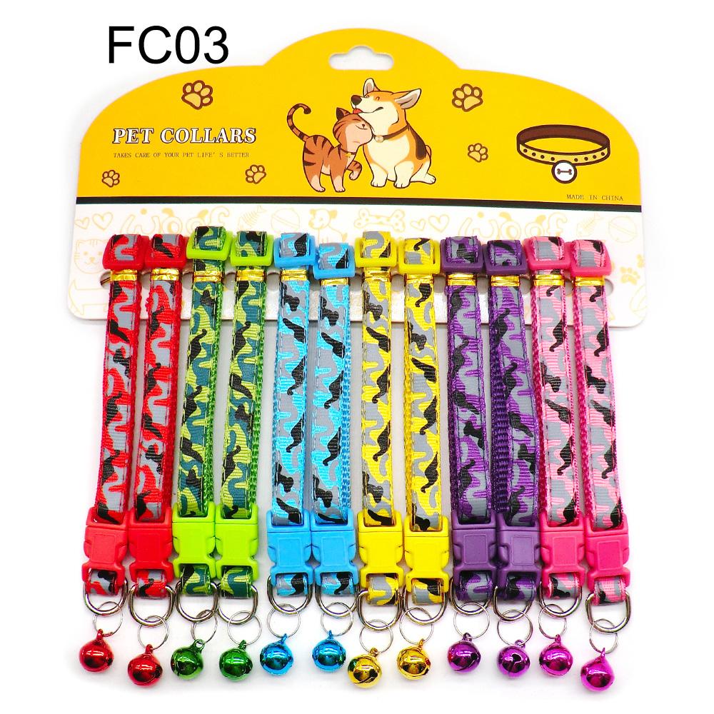 12Pcs Mix Color Anti-Lost Dog Collars Pet Cat Puppy Buckle Collar with Bell 6 Colors Footprint