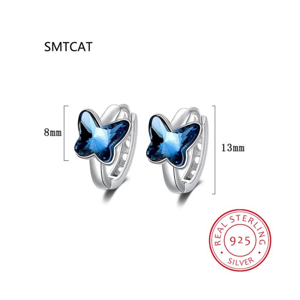 Baby Prinzessin 925 Silber Blauer Kristall Niedlicher Schmetterling Creolen Ohrring Für Kind Mädchen Frauen Ohrring Schmuck