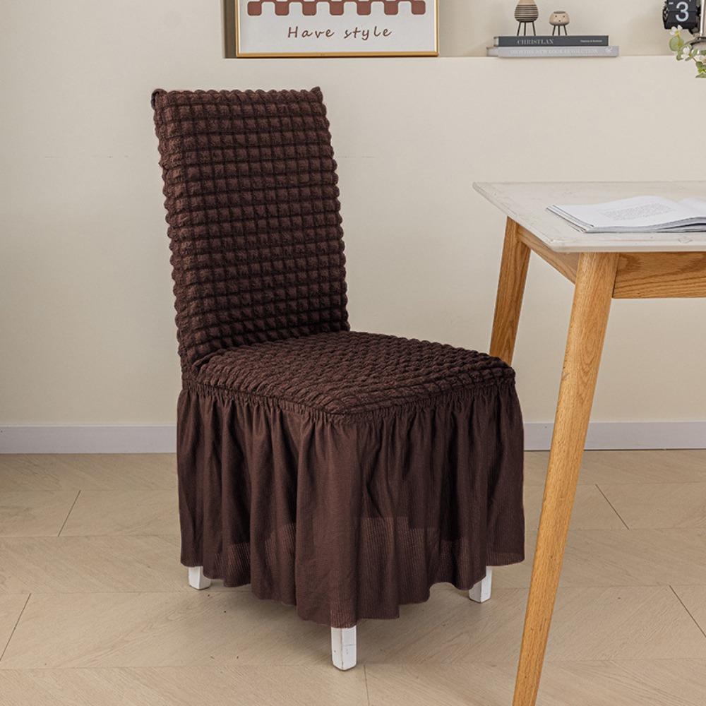 Thick 3D Bubble Gauze Chair Cover with Lace Hem Full Elastic Universal Dining Chair Slipcover