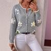 Damen Rundhals 3D Blumen Strick Langarm Lockerer Cardigan Pullover