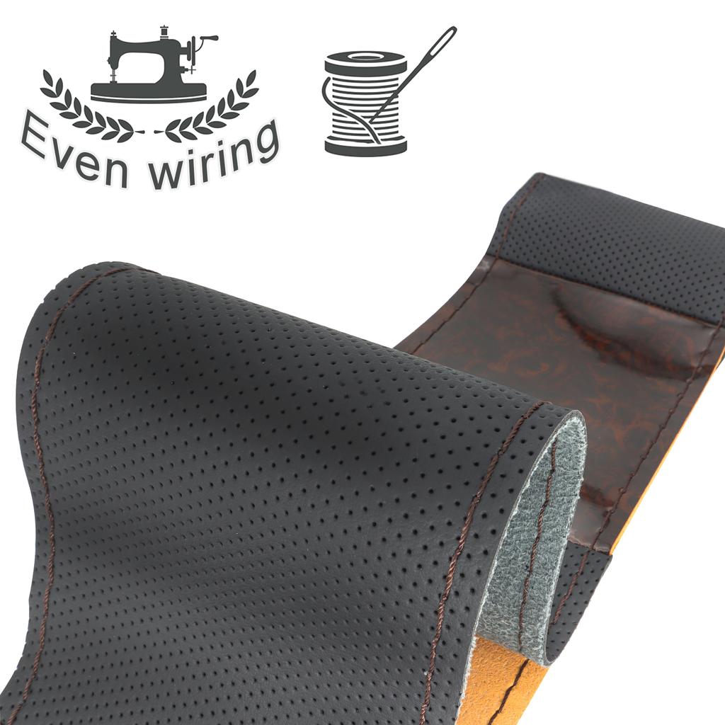 Wood Grain Car Steering Wheel Braid Cover Universal 38cm Wooden Pattern Leather Needles Thread Sewing DIY Soft Auto Accessories
