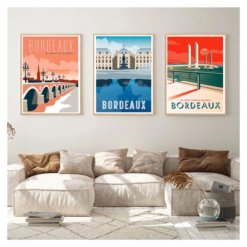 Map Canvas Paintings Vintage Wall Kraft Poster Coated Art Prints Posters Home Decor Gift Bordeaux France Wine Country Travel