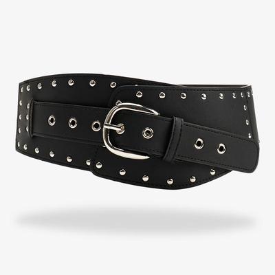 Retro Irregular Wide Belt for Women Heavy Industry Punk Style Rivets for Women's Waist Seal Versatile Jeans Decorative Belt