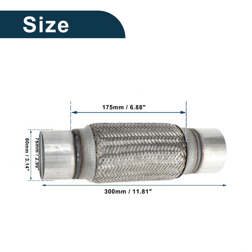 X Autohaux Univerzální flexibilní trubka výfuku pro auto 45-76mm vnitřní průměr 48-80mm vnější průměr Flexibilní opletená výfuková trubka Nerezová ocel Odolný konektor