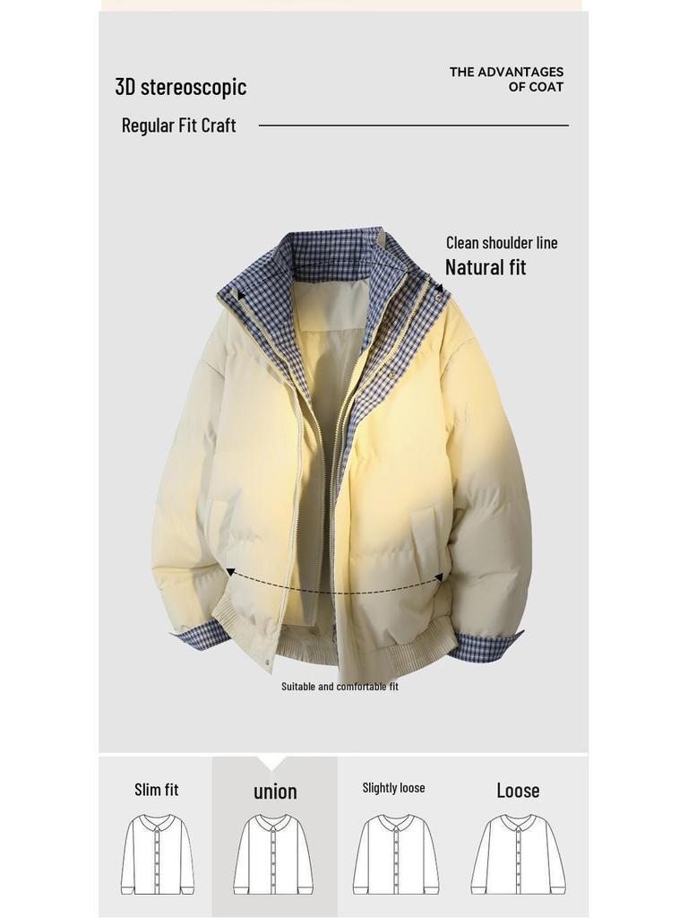 Unisex Winter Plaid Double-Layer Stand Collar Jacket