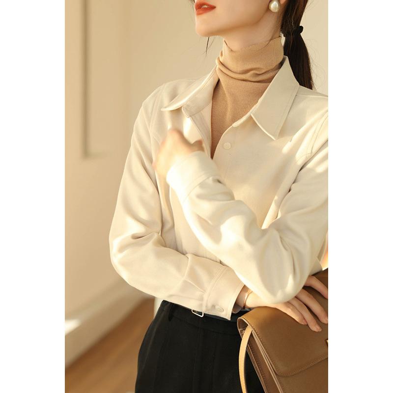 

Long Sleeve Winter New Retro Casual Top Bottom Shirt XXL темно-коричневого кольору