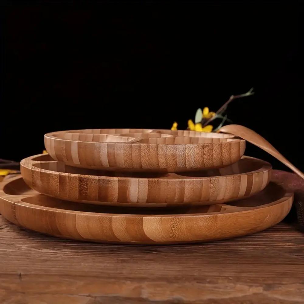 Cheese Board 5 Compartments Round Snack Plate 20/25/30cm Appetizer Tray Divided Serving Trays Bamboo Fruit Platter Dessert