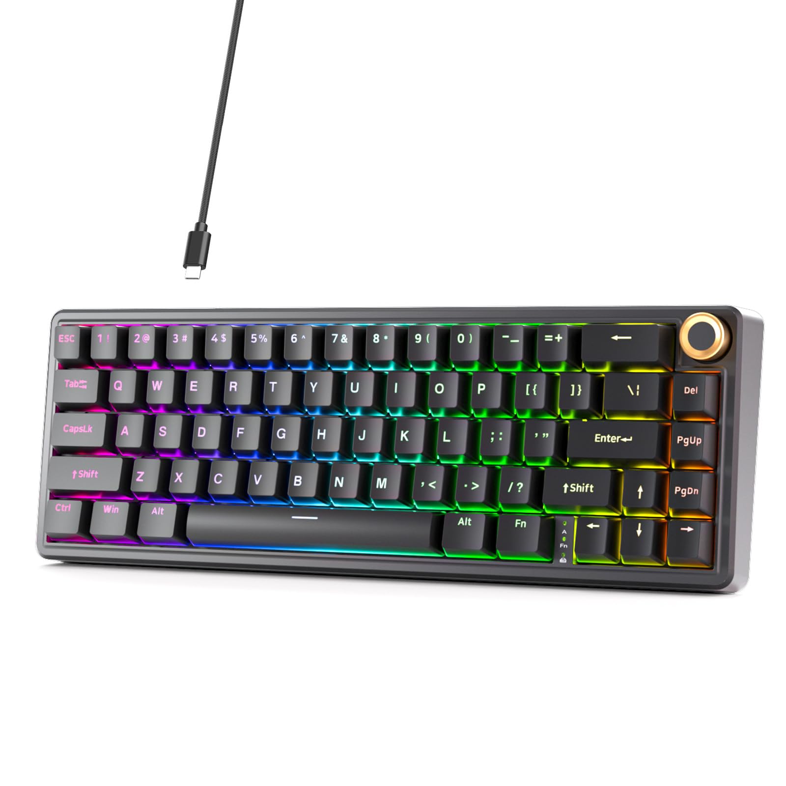 

DIERYA DK68E 60% Compact Mechanical Gaming Keyboard with Hot-Swap, Gasket Mount, Creamy Keystroke Sound, Fully Programmable, Volume Knob, RGB