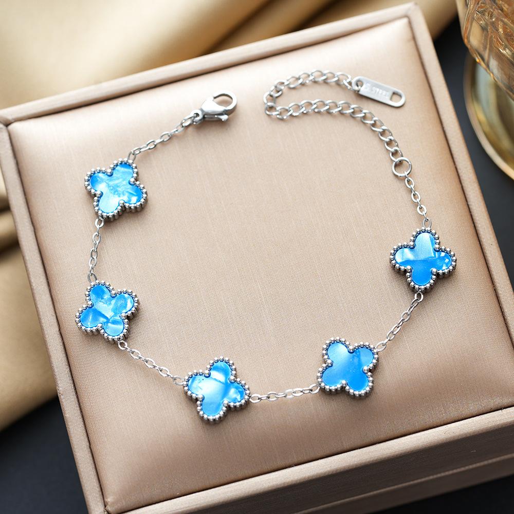 Colorful Lucky Four-leaf Clover Double-sided Bracelet Titanium Steel Non-fading Versatile Jewelry Ladies Bracelet