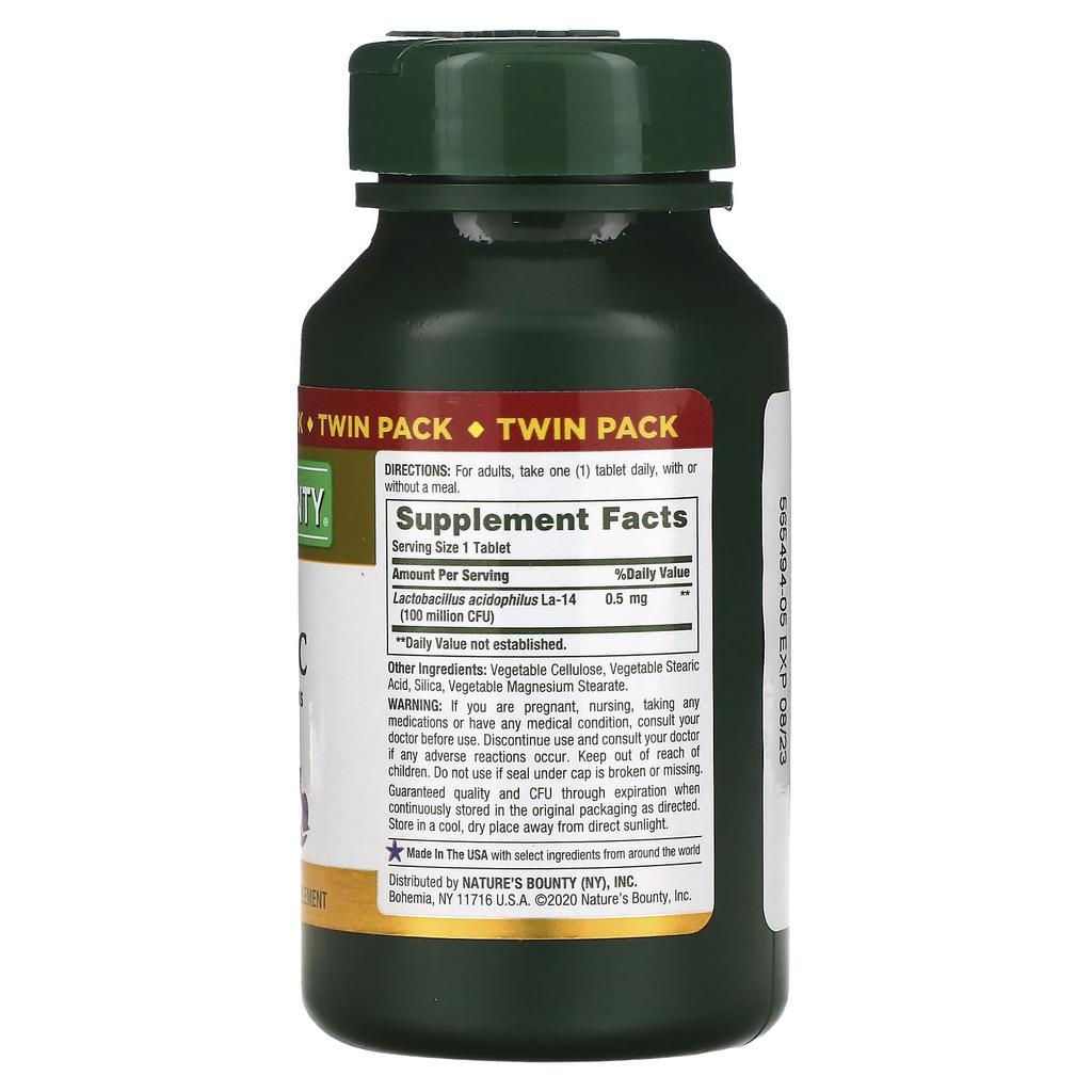 Nature'S Bounty, Acidophilus Probiotic, Twin Pack, 100 Tablets Each (0.5 Mg per Tablet)