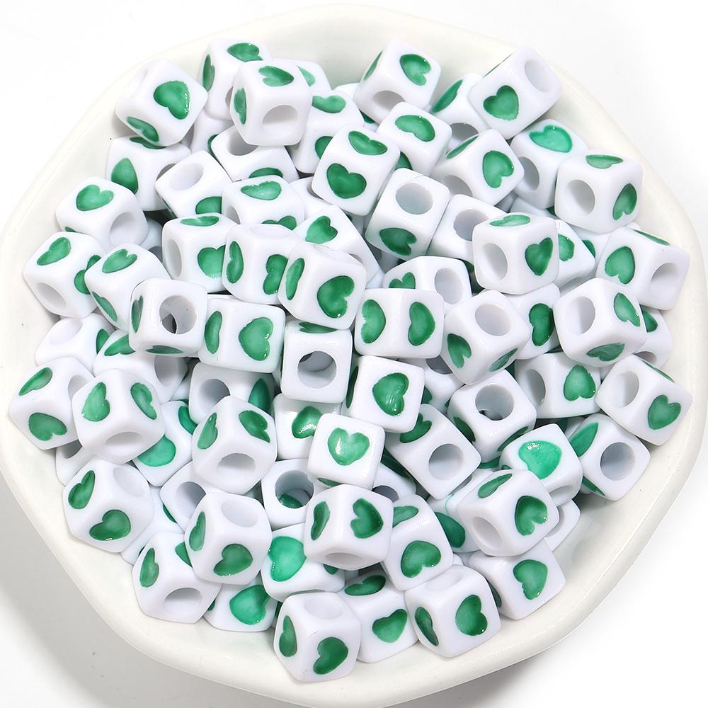 100Pcs 6mm Acrylic Drop Oil Beads Colorful Heart Pattern Square Loose Beads For DIY Bracelets Phone Chains Jewelry Supplies