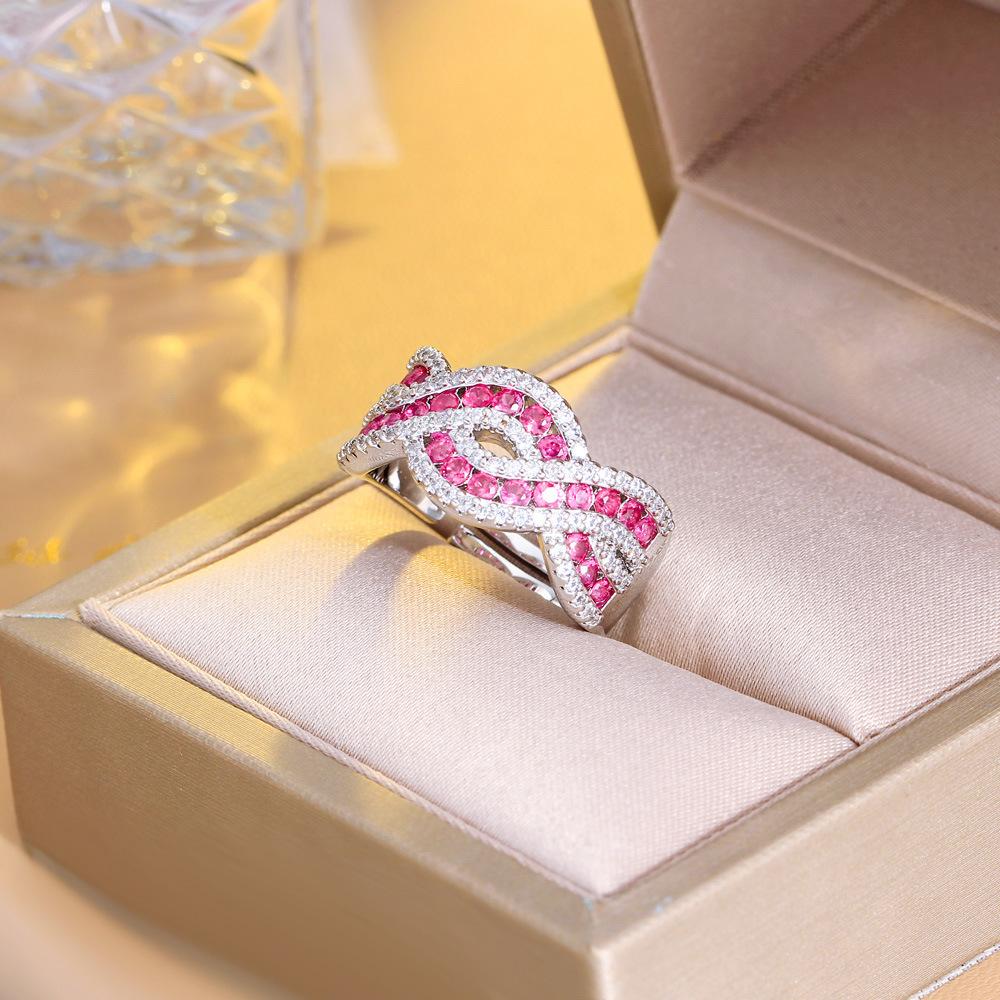Light Luxury Bright Sparkling Diamond Ruby Ring, Three-Dimensional Cross Full Diamond Open Ring, Personalized Ring, Hand Jewelry.