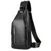 Business Casual Men Chest Bag USB Port Multi-Pocket PU Stitched Luster Zipper Shoulder Bag for Commute Shopping Storage Bag