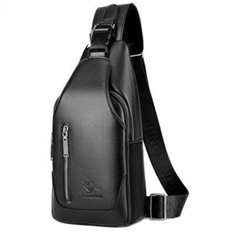

Business Casual Men Chest Bag USB Port Multi-Pocket PU Stitched Luster Zipper Shoulder Bag for Commute Shopping Storage Bag