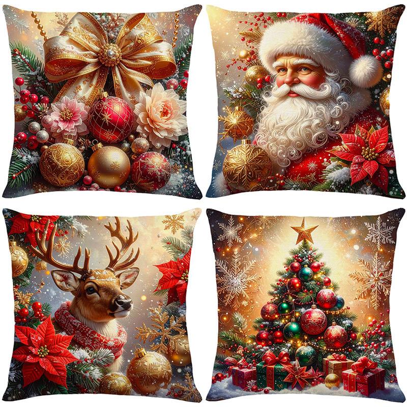 Christmas Pillow Cover Holiday Home Decoration Sofa Cushion Cover Printed Pillow Cover