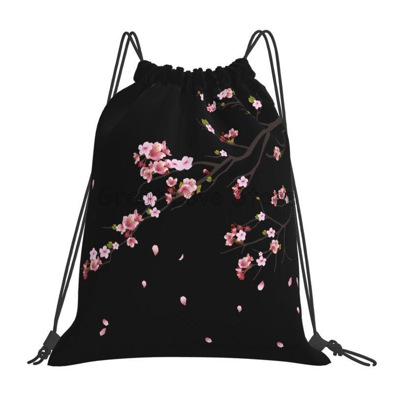 

Japanese Sakura Cherry Blossoms Drawstring Backpack Women Lightweight Foldable Sport Gym Sackpack Portable Sacks for Training