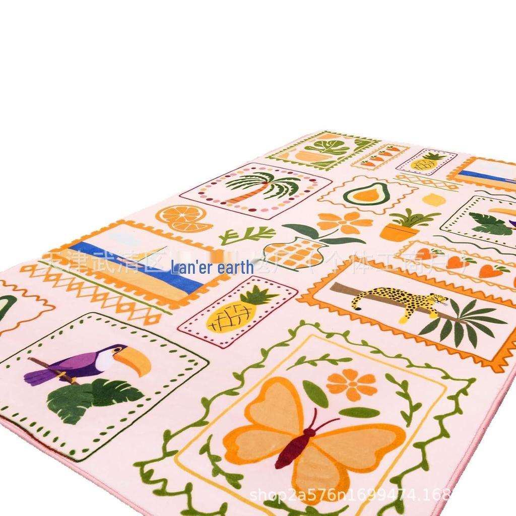 Cartoon Plaid Decorative Living Room Carpet, Wear-Resistant, Dirt-Resistant, Easy-to-Clean