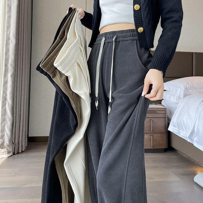 

3D Waist Wide-Leg Pants for Women - Plus Size, High Waist, With/Without Fleece, Autumn/Winter, Slimming Drape, Narrow Wide-Leg. 4XL