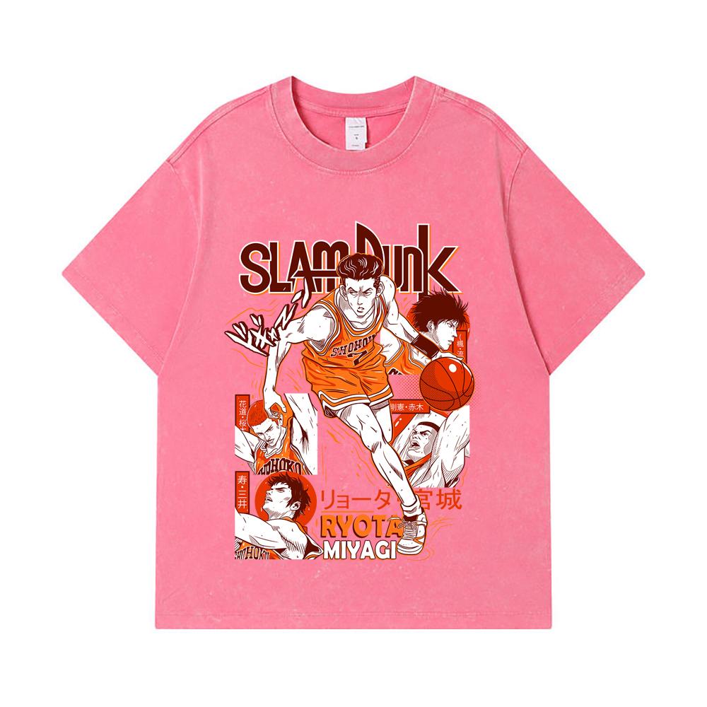 275 GSM Washed T-shirts 100% Cotton Slam Dunk V5 Ryota Print Unisex Heavy Cotton T Shirt