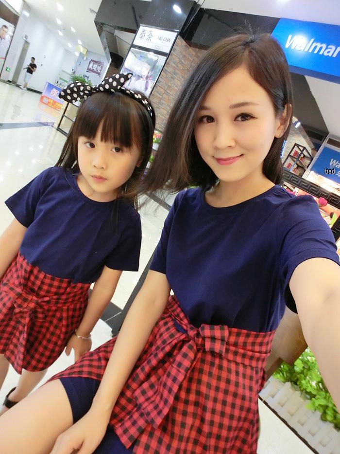 Korean Style Mother-Daughter Plaid Patchwork Dress - Summer 2022 Collection