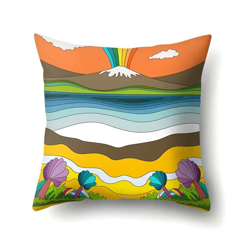 Mode Kissenbezug Cartoon Funda Cojin Sonnenaufgang Überwurfkissen für Schlafzimmer Regenbogen Kissenbezug Housse De Coussin Hogar