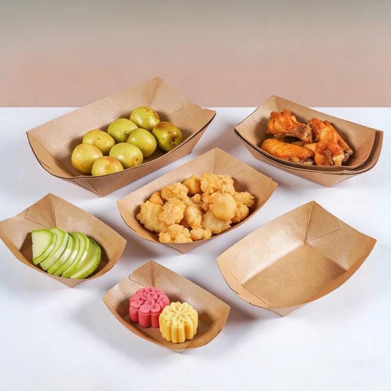 Disposable Kraft Paper Hotdog Boat Trays Eco Friendly Waterproof Food Packing for Food Festivals Street Vendor Use