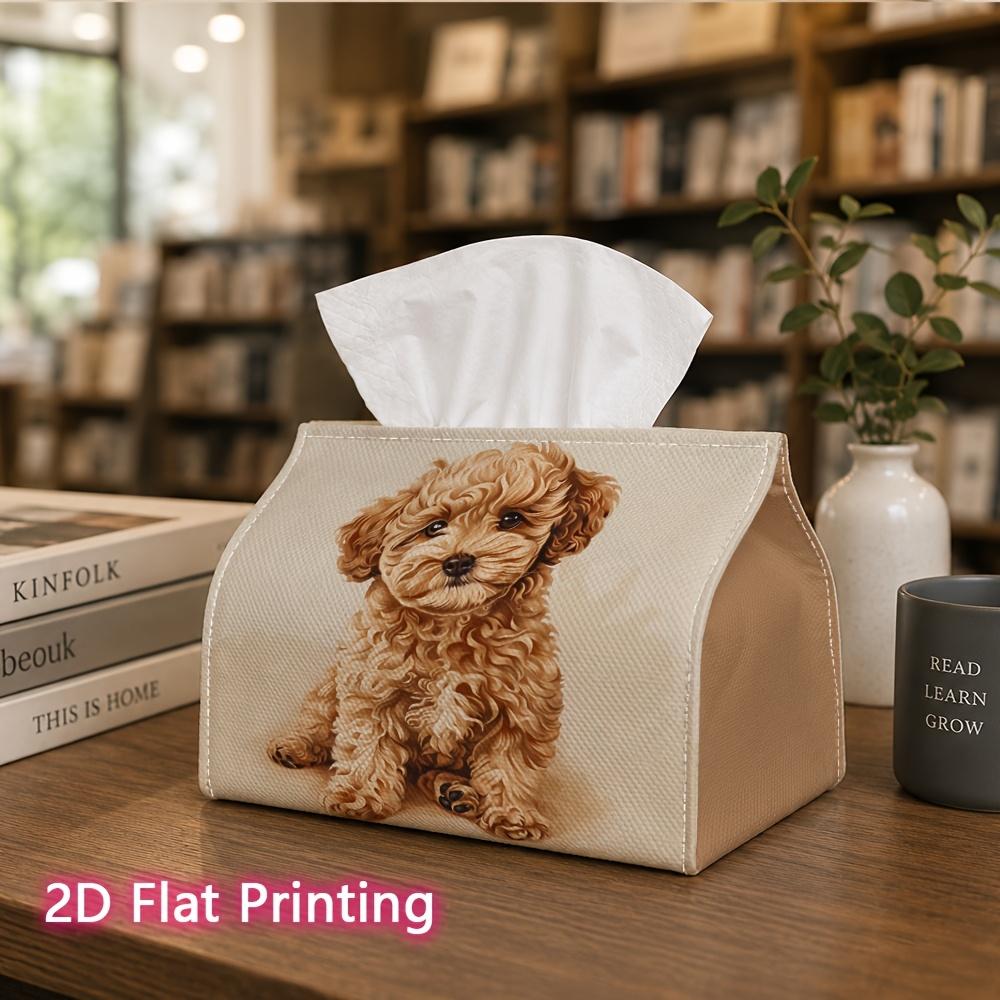 1pc, 2d Flat Printing, Tissue Box Cute Poodle Dog Pattern Napkin Dispenser, Suitable for Family Gatherings, Car Decorationr, Decorative Tissue Storage