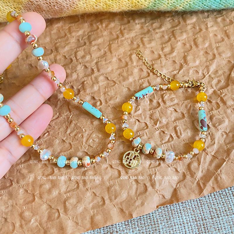 Meier Ethnic Style Colorful Glass Rice Beads Beaded Necklace for Women New Chinoiserieretroniche Style Clavicle Chain