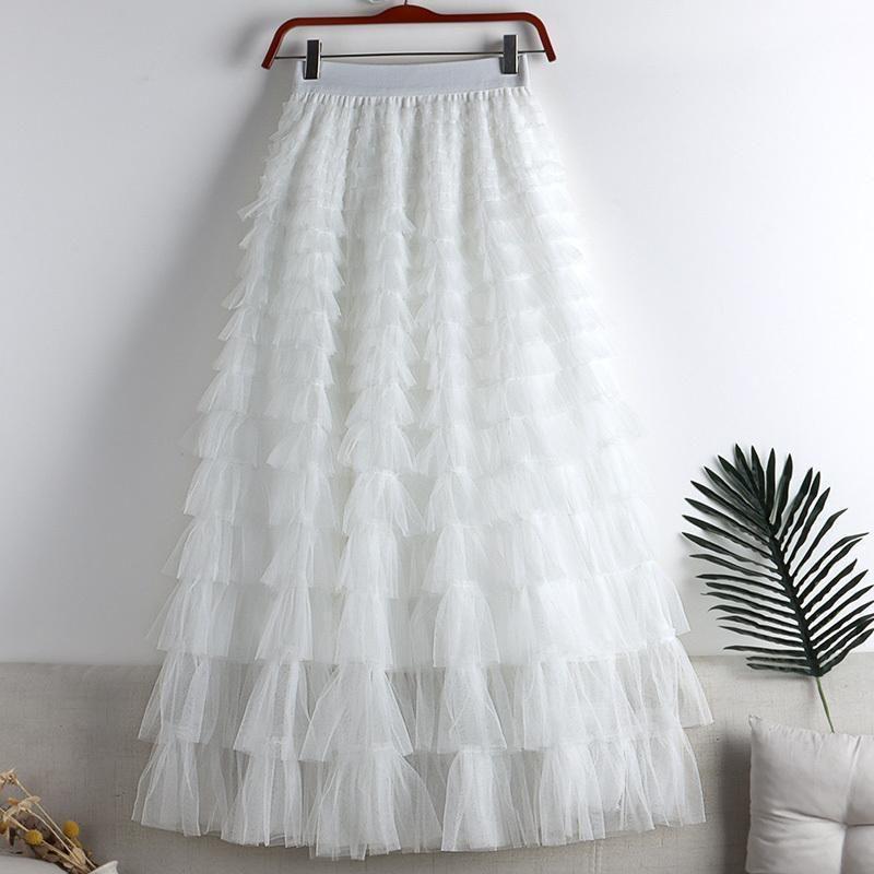 

Solid Color Elastic Waist Loose Skirt Solid Elastic Waist Loose Skirt for Women White M [Length 85cm]]