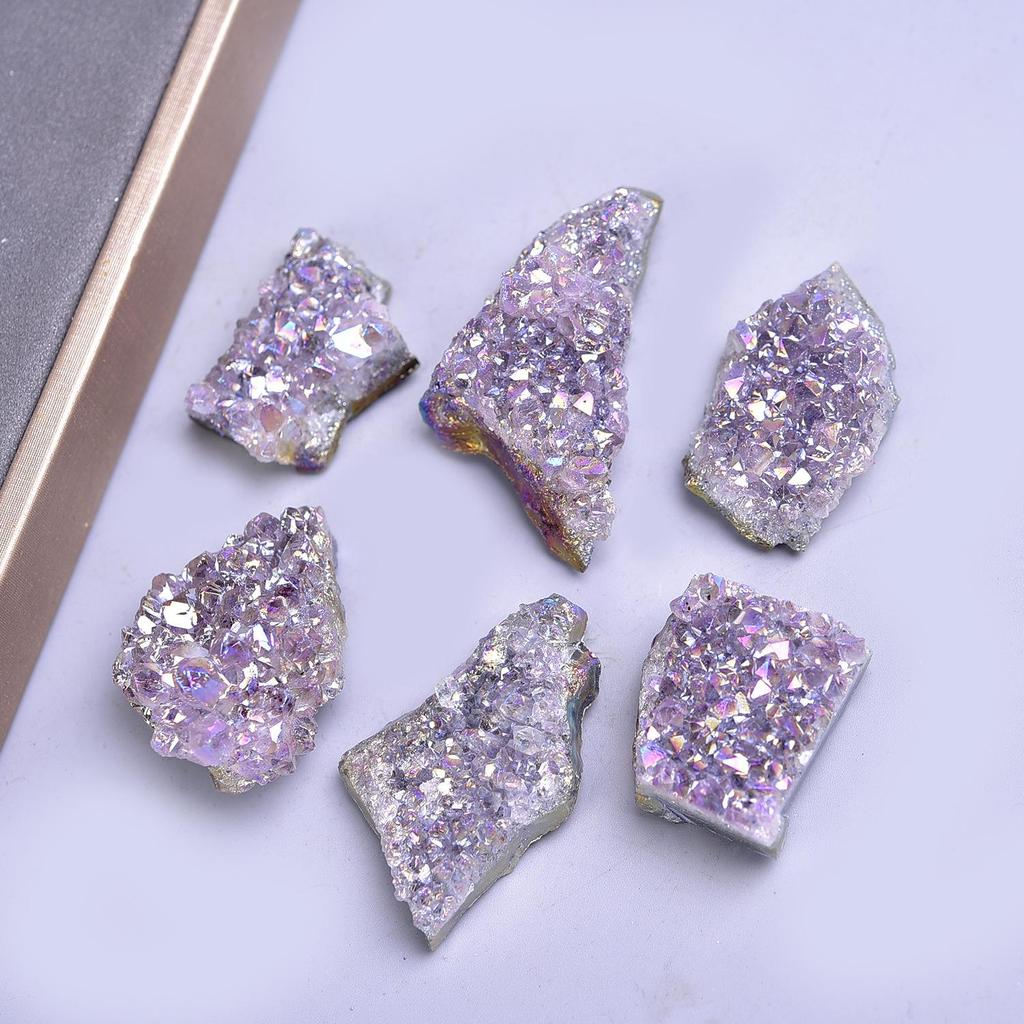 Electroplated Amethyst Cluster: Natural Purple Crystal Raw Stone Desktop Ornament